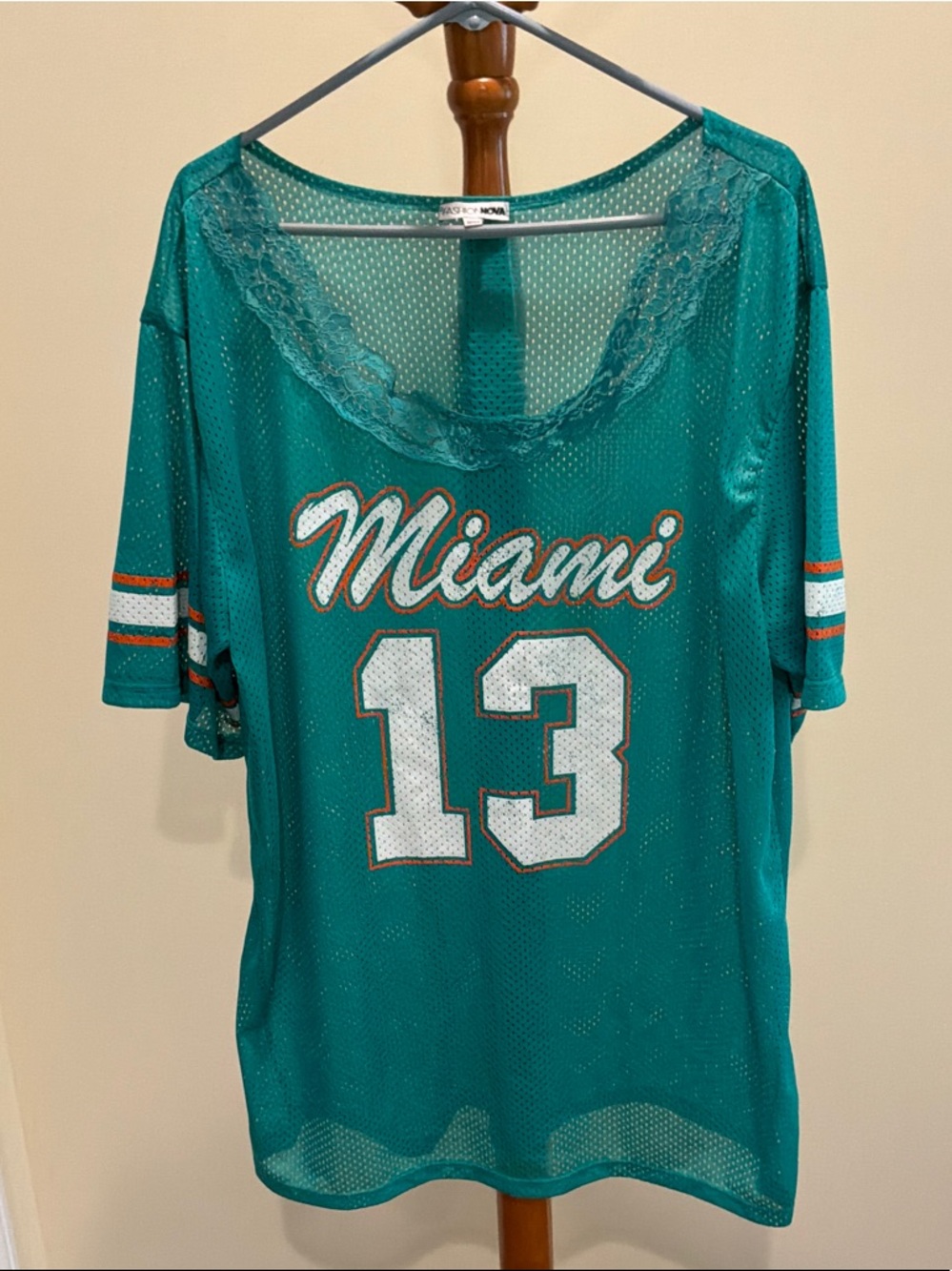 Fashion Nova Teal 'Miami' Mesh Jersey Top with Lace Trim